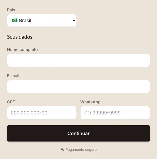 Campos reais do checkout, com um produto de exemplo.