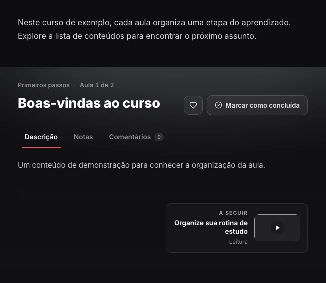 Aula de texto de um curso de exemplo.